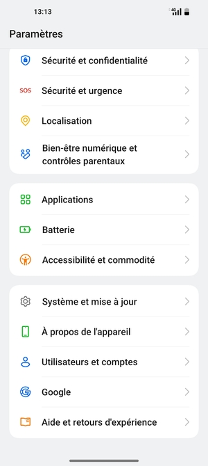 Faites défiler et sélectionnez Système et mise à jour