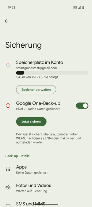 Wählen Sie Speicherplatz im Konto