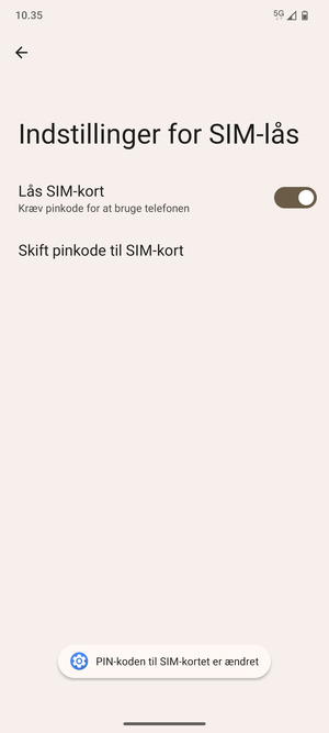 Din PIN-kode til SIM-kort er nu ændret