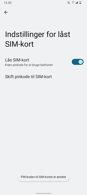 Din PIN-kode til SIM-kort er nu ændret