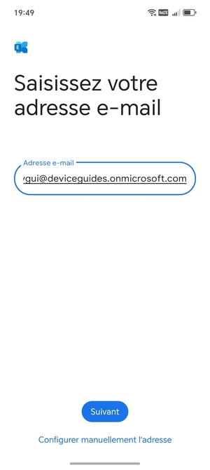 Saisissez votre adresse e-mail et sélectionnez Configurer manuellement l'adresse