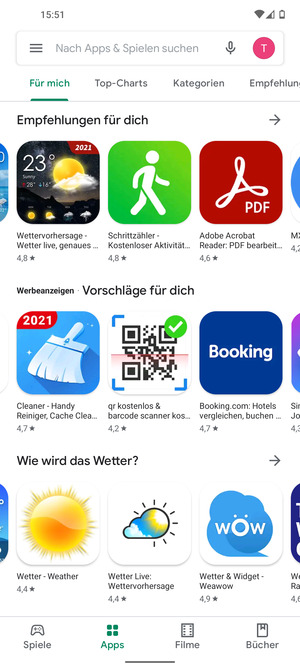 Wählen Sie die Suchleiste
