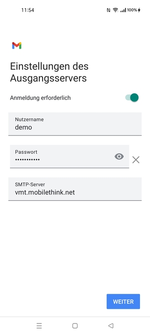 Geben Sie die Server-Adresse für ausgehende Post ein