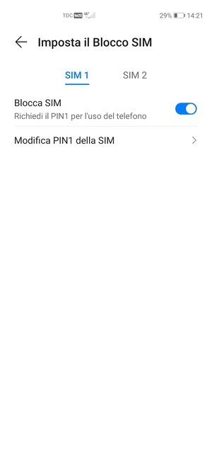 Seleziona SIM 1 o SIM 2 e poi Modifica PIN della SIM
