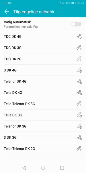 Vælg en netværksudbyder fra listen