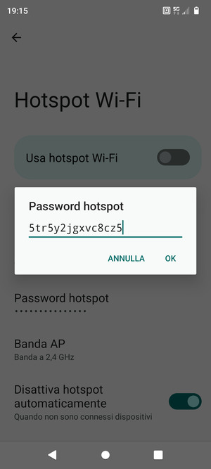 Inserisci una password dell'hotspot Wi-Fi di almeno 8 caratteri e seleziona OK