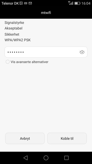 Skriv inn Wi-Fi-passord og velg Koble til