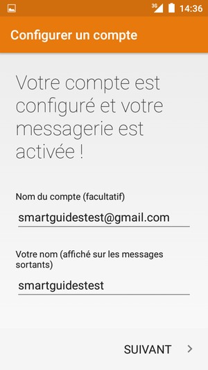 Donnez un nom à votre compte et saisissez votre nom. Sélectionnez SUIVANT