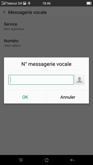 Saisissez le N° messagerie vocale et sélectionnez OK