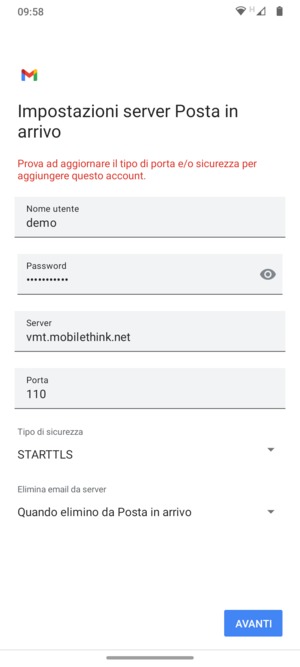 Seleziona Tipo di sicurezza