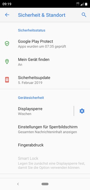 Um Ihre Bildschirmsperre zu aktivieren, gehen Sie zum Sicherheit & Standort Menü und wählen Sie  Displaysperre
