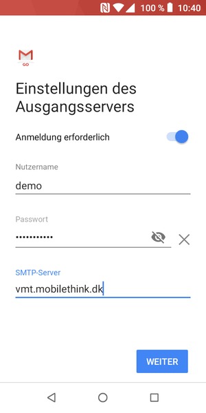 Geben Sie die Server-Adresse für ausgehende Post ein