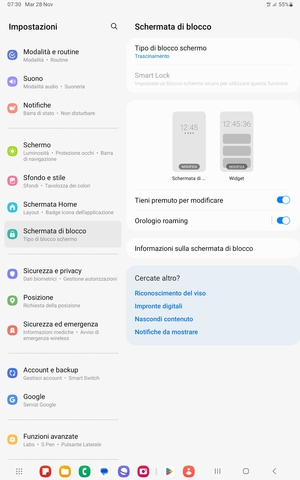 Seleziona Tipo di blocco schermo