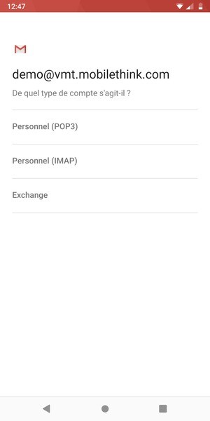 Sélectionnez Personnel (POP3) ou Personnel (IMAP)