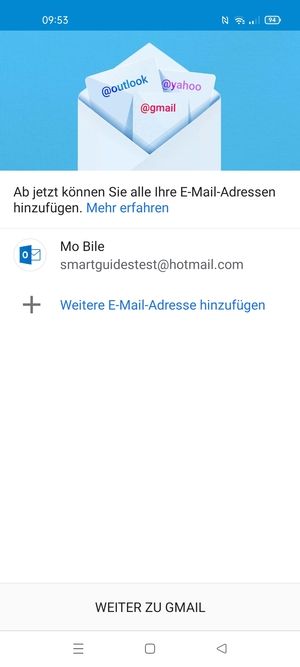 Wählen Sie WEITER ZU GMAIL