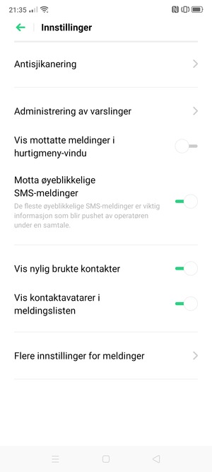 Velg Flere innstillinger for meldinger