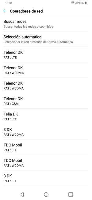 Seleccione un operador de red de la lista