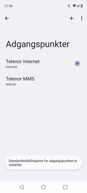 Din telefon vil nulstille til standard internet- og MMS-indstillinger