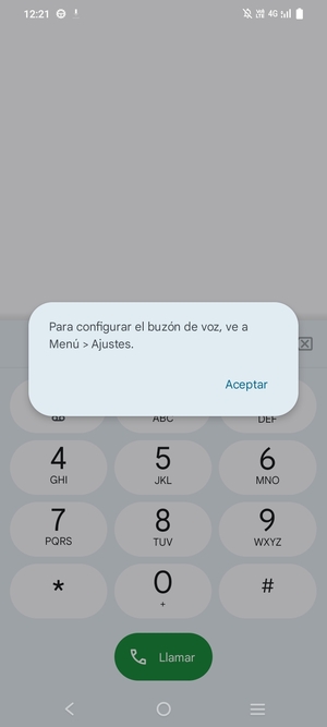 Si el correo de voz no está configurado, seleccione Aceptar
