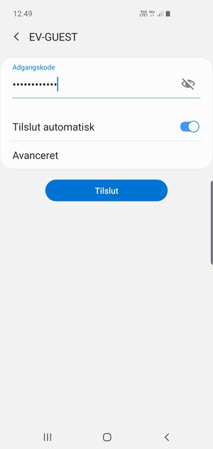 Indtast Wi-Fi adgangskoden og vælg Tilslut
