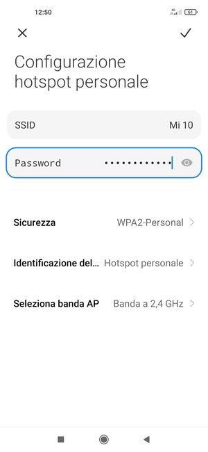 Inserisci una password dell'hotspot Wi-Fi di almeno 8 caratteri e seleziona SALVA