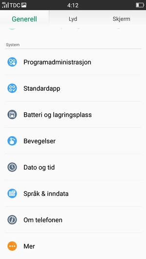 Bla til og velg Om telefonen