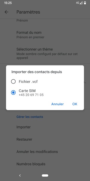 Sélectionnez Carte SIM puis OK