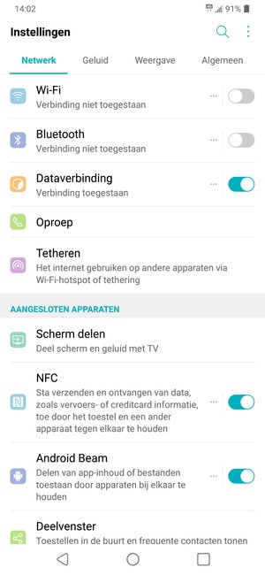 Selecteer Netwerk en Tetheren