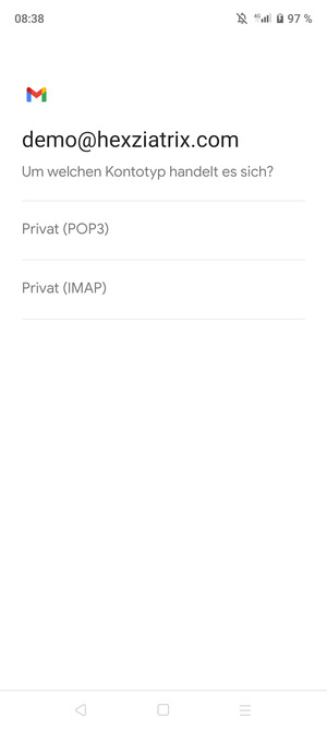 Wählen Sie Privat (POP3) oder Privat (IMAP)