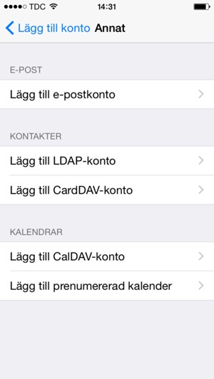 Välj Lägg till CardDAV-konto