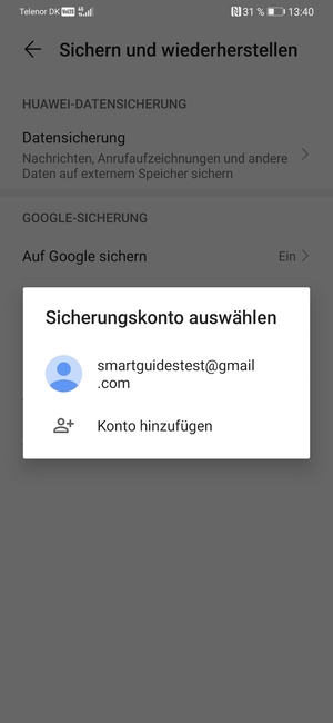 Wählen Sie Ihr Konto für Backup
