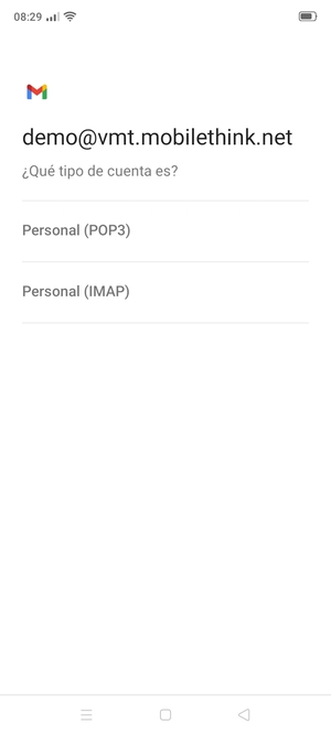 Seleccione Personal (POP3) o Personal (IMAP)
