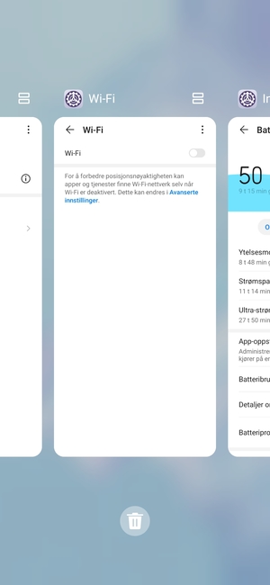 Velg sletteikonet for å lukke alle programmer som kjører