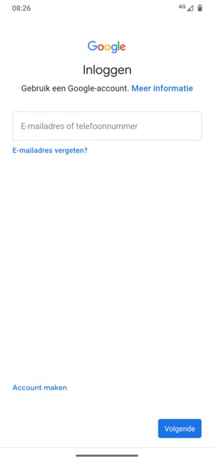 Voer uw Gmail adres in en selecteer Volgende