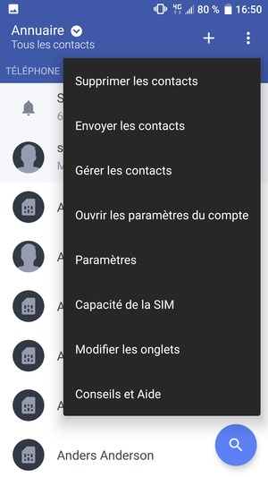 Sélectionnez Gérer les contacts
