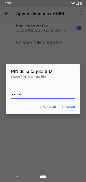 Introduzca su Nuevo PIN de tarjeta SIM y seleccione ACEPTAR