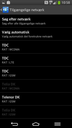 Vælg en netværksudbyder fra listen