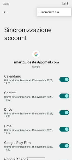 Seleziona Sincronizza ora