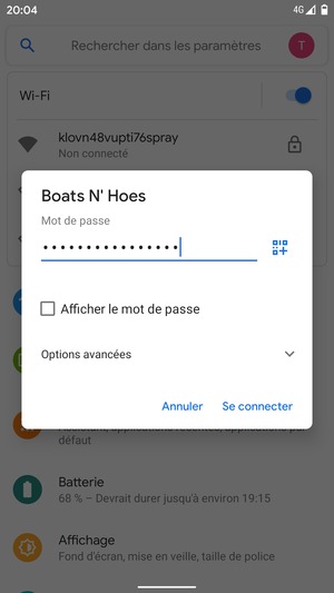 Saisissez le mot de passe du Wi-Fi et sélectionnez Se connecter