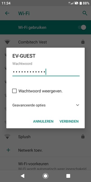 Voer het WiFi-wachtwoord in en selecteer VERBINDEN