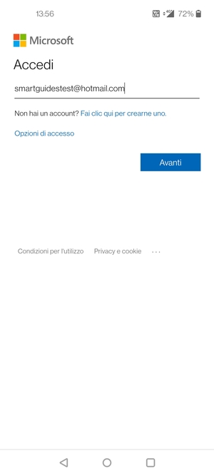 Inserisci il tuo indirizzo email e seleziona Avanti