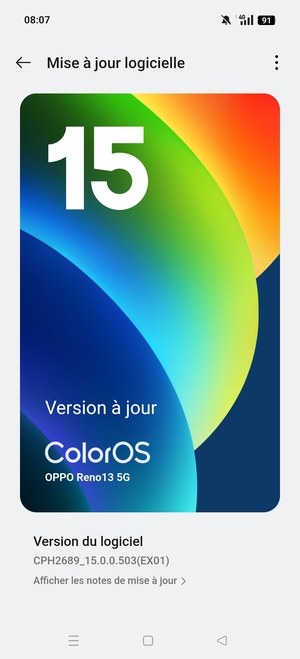 Si votre téléphone est à jour, vous verrez l'écran suivant