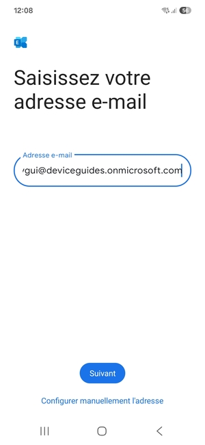 Saisissez votre adresse e-mail et sélectionnez Configurer manuellement l'adresse