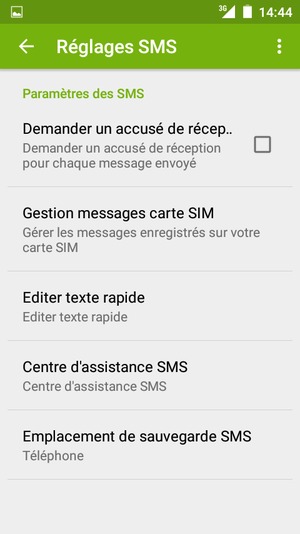 Faites défiler et sélectionnez Centre d'assistance SMS