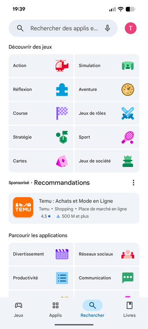 Sélectionnez la barre de Recherche