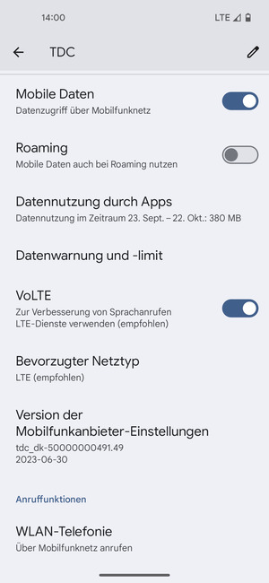 Scrollen Sie und wählen Sie Bevorzugter Netztyp