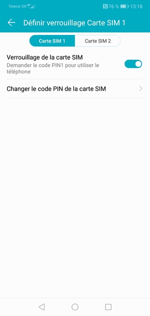 Sélectionnez Carte SIM 1 ou Carte SIM 2 et sélectionnez Changer le code PIN de la carte SIM