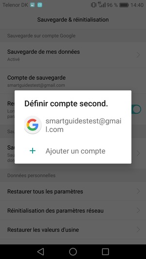 Sélectionnez votre compte de sauvegarde