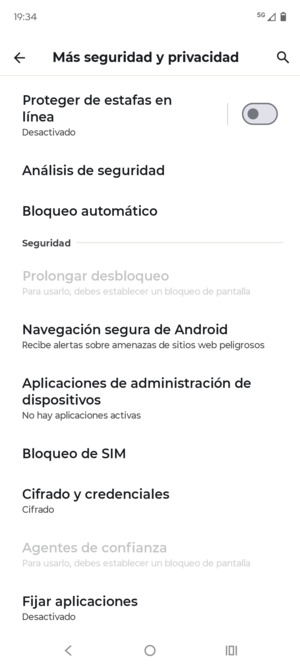 Desplácese y seleccione Bloqueo de SIM