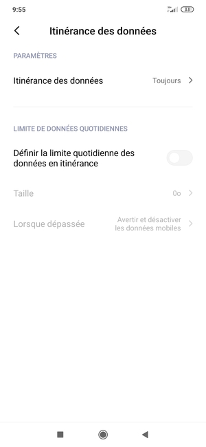 Sélectionnez Itinérance des données